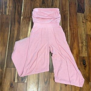 Pink Strapless Wide-Leg Jumpsuit